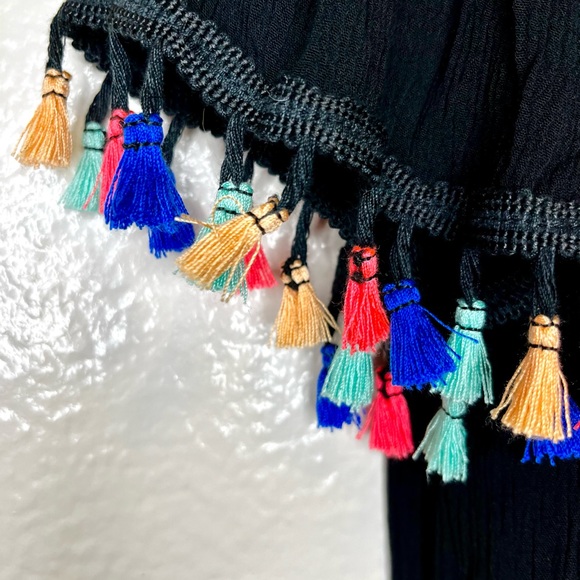 Black Off Shoulder Dress With Colorful Tassles - Picture 4 of 6